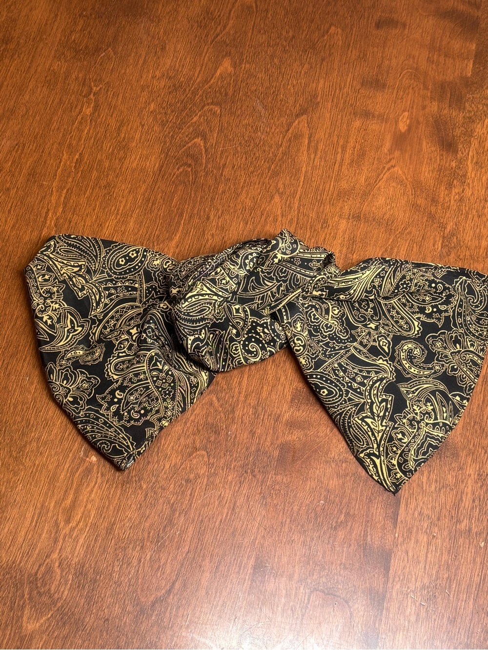 Vintage Black & Gold Paisley Skinny Scarf / Hair Ribbon